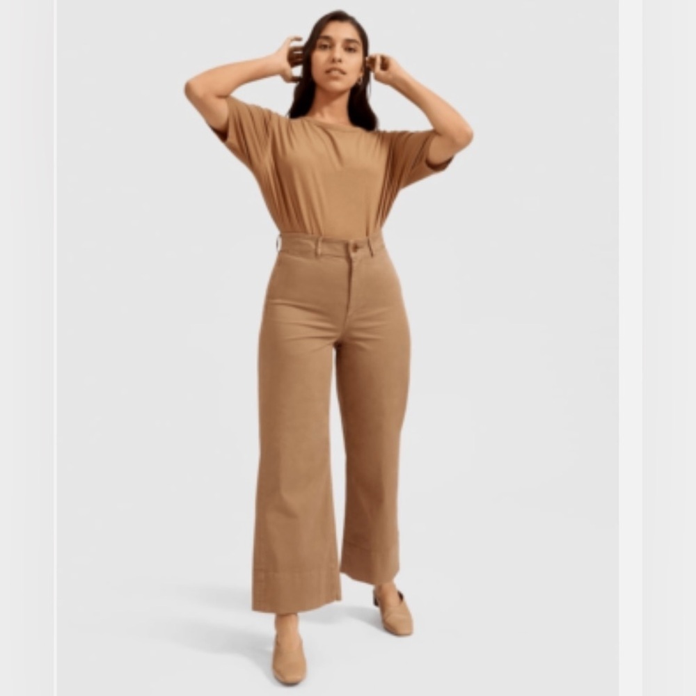Everlane Brown Khaki Corporate Casual Lightweight Wide Leg Crop Pants Size 8